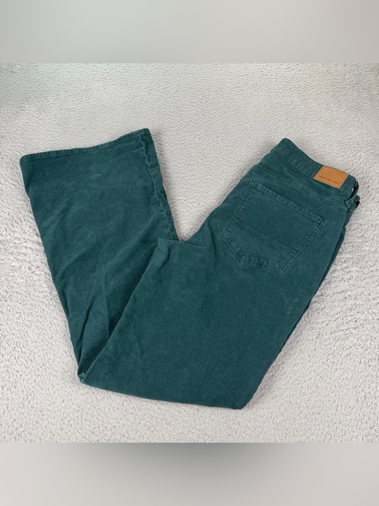 American Eagle Outfitters Pants - American Eagle Corduroy Pants Womens 10 Regular Green Super High Rise Flare Y2K